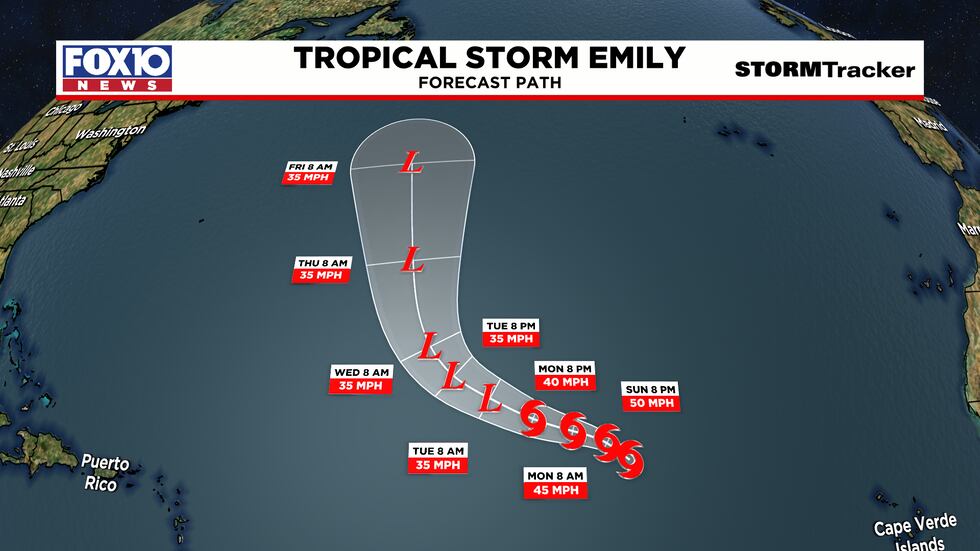 Predicted path of TS Emily