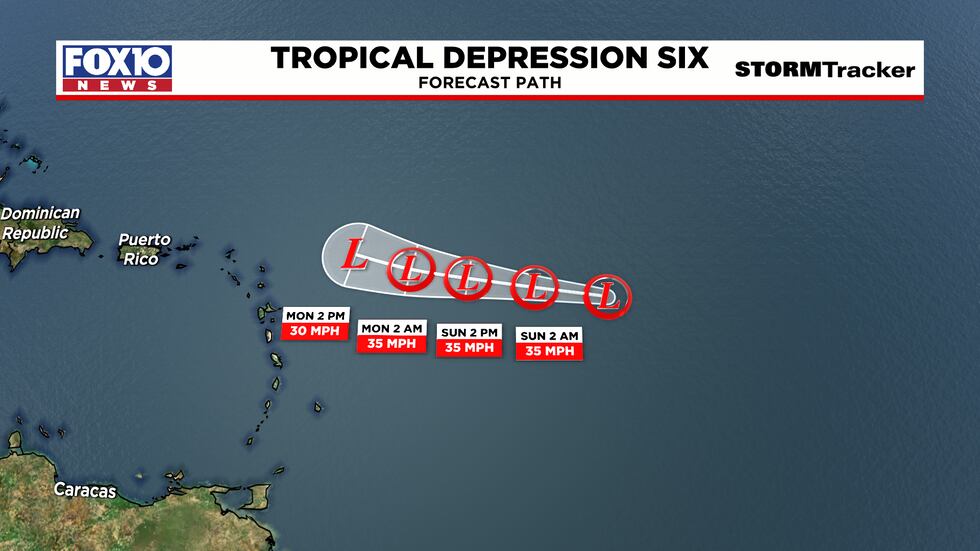 Tropical Depression Six projected path
