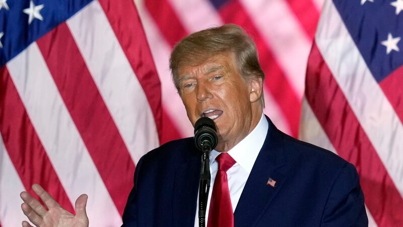 FILE - Former President Donald Trump announces a third run for president as he speaks at...