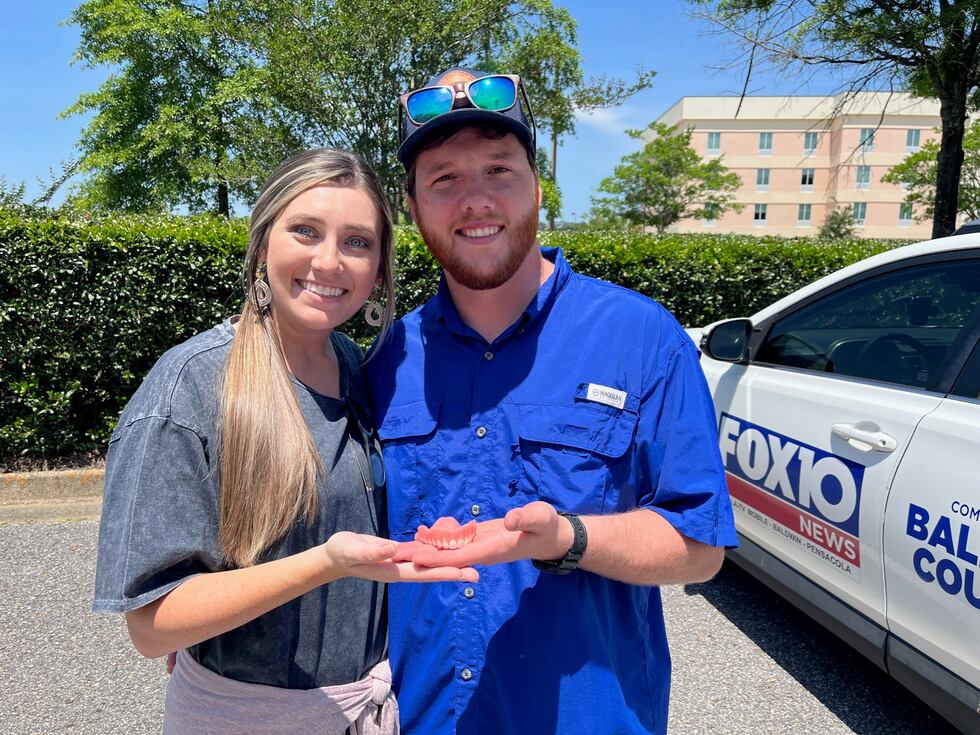 Aaron and Blaire Welborn stop by the Fox 10 News Studios to show off the dentures Aaron found...