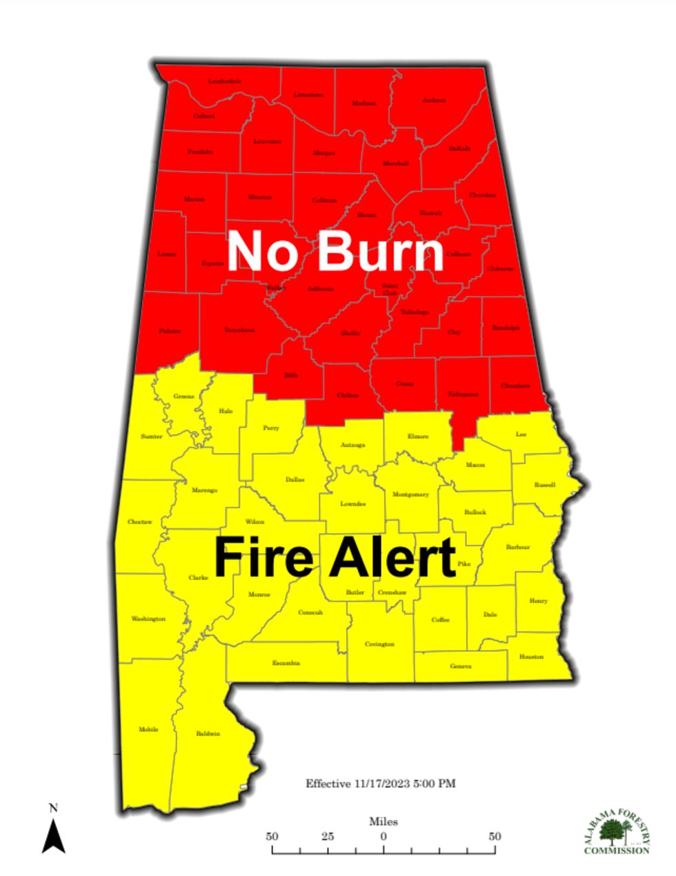 Alabama Forestry Commission lifts ‘no burn’ order in 33 counties